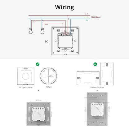 SONOFF Smart Light Switch, 2.4GHz WiFi Alexa Light Switch, Works with Alexa Google Home Brilliant Smart Switch, T5 1 Gang 1 Way Smart Touch Wall Switch, Neutral Wire Required Smart Life Light Switch