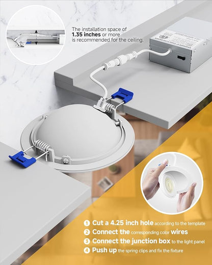 Ensenior 12 Pack 4 inch LED Gimbal Led Recessed Light with Junction Box, 2700K-5000K 5CCT, 360°+90° Adjustable Directional Eyeball Lighting, Dimmable, CRI90+, 900LM, 9W=85W, 120V-ETL&FCC