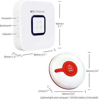 Retekess TH003 Wireless Caregiver Pager System,Nurse Alert System, 492ft,1 Plug-in Receiver,1 SOS Help Call Button for Home,Elderly,Patient,Disabled