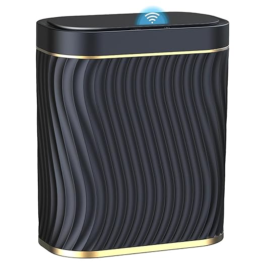 steo spce Automatic Motion Sensor Bathroom Small Trash Can with Lid, 2.6 Gallon Black Touchless Slim Garbage Can, Smart Waterproof Trash Bin for Bedroom, Restroom, Living Room, Office