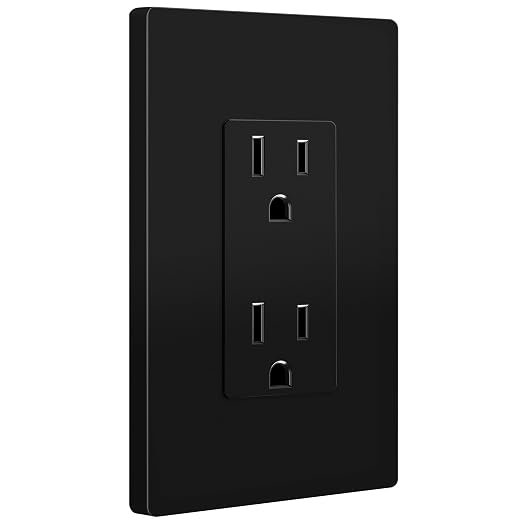 ENERLITES 10 Pack Decorator Outlet 15A Receptacle with Screwless Wall Plate | Self-Grounding, UL Listed, Standard Residential Electrical Outlets for Home, Non-Tamper Resistant, 5-15R, 125V, Glossy Black