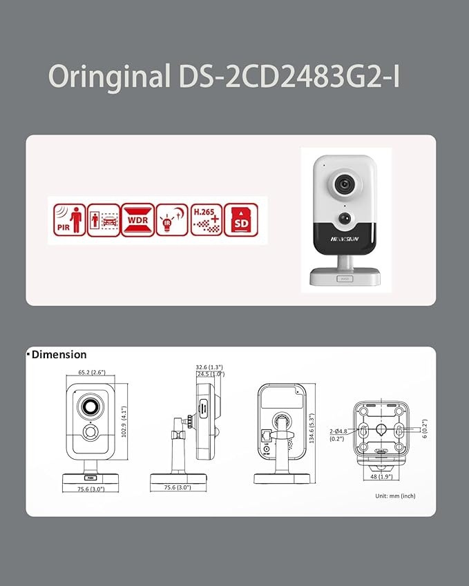 DS-2CD2483G2-I, 8MP Hik PoE Home Security Camera with PIR Human Detection, 120dB WDR, H.265+ Compression, Human/Vehicle Classification, PoE/DC Power