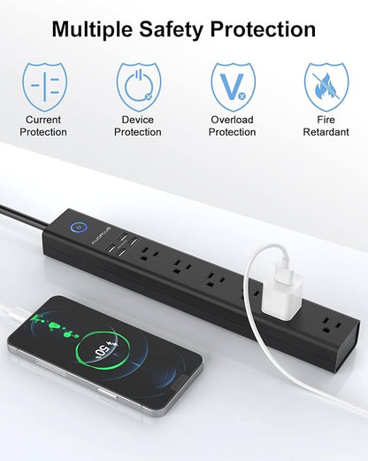 2 Pack Power Strip Surge Protector - AUOPLUS 6 Outlets 4 USB Ports 6Ft Long Extension Cords, Flat Plug Overload Protection, 2100 Joules, Wall Mount for Home, Office and Dorm Essential, ETL Listed