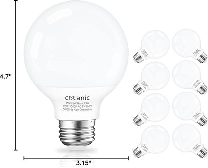 Cotanic 5000K Daylight Globe Light Bulbs, E26 Standard Base, 5W(60 Watt Equivalent Incandescent Replacement), 500LM, Non-Dimmable, 8-Pack, Bathroom G25 LED Vanity Light Bulb