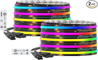 BTF-LIGHTING 32.8FT WS2811 Smart IC RGB DC12V FCOB COB LED Strip Light | UL Listed 630LEDs/m High Density Color Chasing Light 10mm Width Black PCB for Home DIY Lighting(No Adapter or Controller)