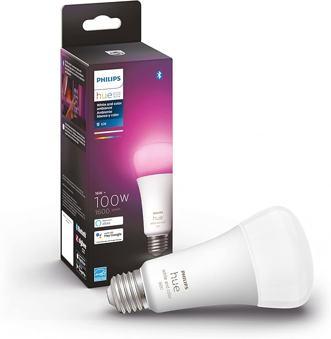 Philips Hue White and Color A21 High Lumen Smart Bulb, 1600 Lumens, 1 Bulb & White and Color Ambiance Smart LED Candle with E12 Candelabra Base - 1 Pack - Color Changing Light for Chandeliers