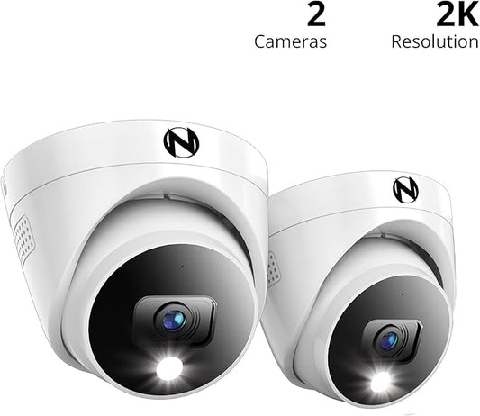 Night Owl Add On Wired 2K HD Indoor/Outdoor Deterrence Dome Cameras with 2-Way Audio (2-Pack) (Requires Compatible DVR - Sold Separately)