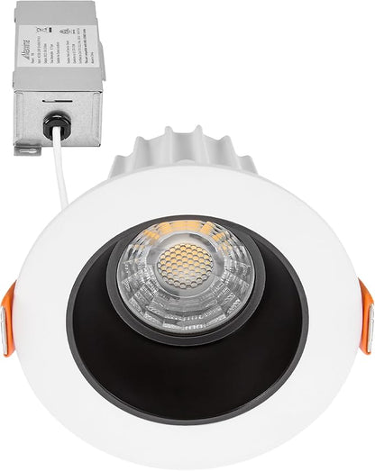 Maxxima 2 in. Ultra-Thin Recessed Anti-Glare LED Downlight - Canless IC Rated, 5 Color Temperature Selectable 2700K/3000K/3500K/4000K/5000K, Dimmable Round White Trim Black Baffle, 90 CRI