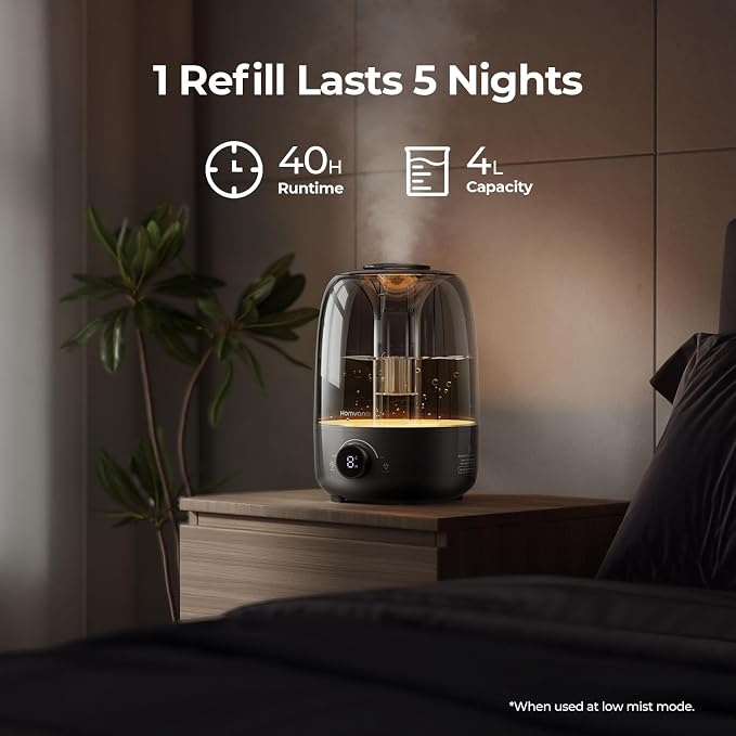 Homvana 4L Top-Fill Cool Mist Humidifiers for Bedroom, Large Room Plants