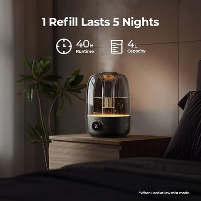 Homvana 4L Top-Fill Cool Mist Humidifiers for Bedroom, Large Room Plants