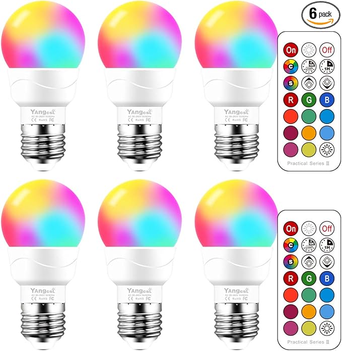 Yangcsl LED Light Bulbs 40W Equivalent, RGB Color Changing Light Bulb with Remote Control, E26 Base, Pack of 6