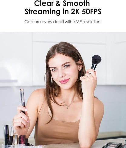 2K 50FPS Webcam for PC/Mac, Computer Camera with Fill RGB Lights, 2 Noise-Canceling Microphone, Autofocus and Tripod for Meeting, Live Streaming, Video Calls, Gaming, Works with Zoom, Skype, Teams
