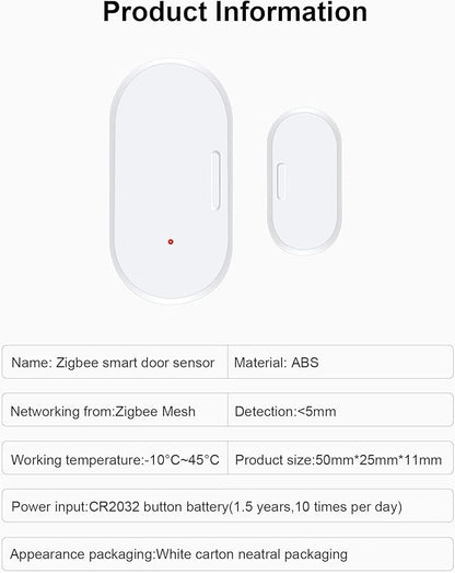 Haozee Door and Window Sensor, Requires Zigbee Hub, Zigbee Connection, Wireless Detector for Alarm Systems and Smart Homes, Compatible with Home Assistant Zigbee2mqtt