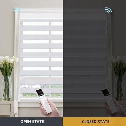 ZSTARR Motorized Blackout Window Blinds with Remote,Smart Zebra Mini Blinds Shades for Windows Control Wireless Roller Shades Blinds for Windows, Office,Home, Hotel, Club, 83002M Grayish White