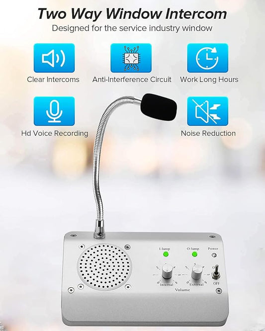 Window Speaker System, Dual Way Window Microphone Intercom Speaker, Intercom System for Business, Home, Office, School, Counter, Bank and Station
