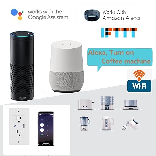 Jinvoo Smart WiFi Outlet Socket with USB 2 AC Individual Control by Smart Life app Compatible with Amazon Alxa Echo Google Assistant Remote Control Timer Schedule White 2 Pack