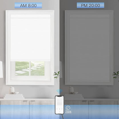 Motorized Roller Blinds with Remote, Cordless Automatic Smart Blackout Blinds, Motorized Roller Shades for Indoor Windows, Compatible with Alexa Google (Fabric White, 33" W x 72" H)