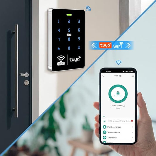 WiFi Access Control System Smart Tuya APP RFID Access Controller IP68 Waterproof 125KHz 13.56MHz Reader + Power Supply +10pcs Keyfobs (Without Lock)