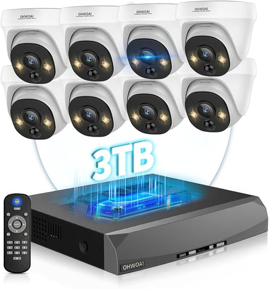 《130° Wide Angle & 4K Ultra HD》Wired Security Camera System Outdoor, POE IP Cameras with 8CH NVR Systems, Video Surveillance DVR Kits with PIR Motion Detection