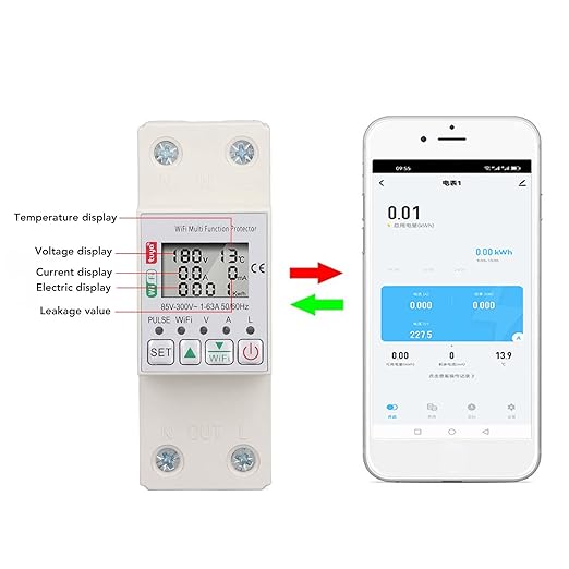 AC85-300V 63A Smart Circuit Breaker, Smart Breaker, Smart Shunt for Tuya Energy Circuit Breaker Multi Function Protector