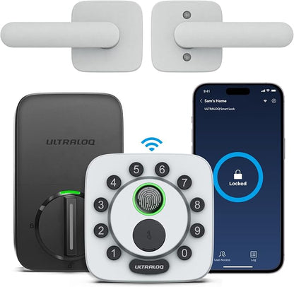 ULTRALOQ Bolt SE Smart Lock with Handle, Built-in Wi-Fi, Matter Over Thread, Works with Apple Home, Alexa, Google, Keyless Deadbolt with Fingerprint, App, Code, Remote Control, Gray | Works with Apple Home, Alexa, Google, Front Door Smart Deadbolt Lock...