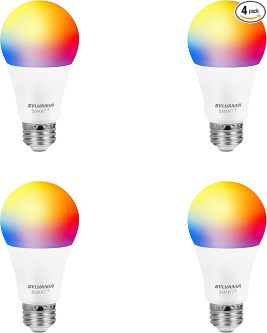 Sylvania Smart Light Bulb, Bluetooth Mesh LED Bulb, Compatible with Alexa & Google Home, A19, 60W Equivalent, E26, RGBW Full Color & Adjustable White [2022 Model] (Pack of 1, 4 Count Total)