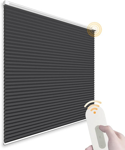 Motorized Cellular Shades Cordless Light Filtering Rechargeable Window Curtains with Remote for Privacy Protection Smart Home Electric Automatic Honeycomb Blinds for Windows, 32" x 48", Black