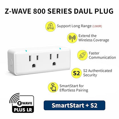 Minoston 800 Series Zwave Dual Outlet Plug, On/Off Z-Wave Repeater Switch with 2 Individual Control Sockets, Hub Required, Z Wave LR Smart Plugs Compatible with SmartThings, Hubitat, Fibaro (MP26Z)