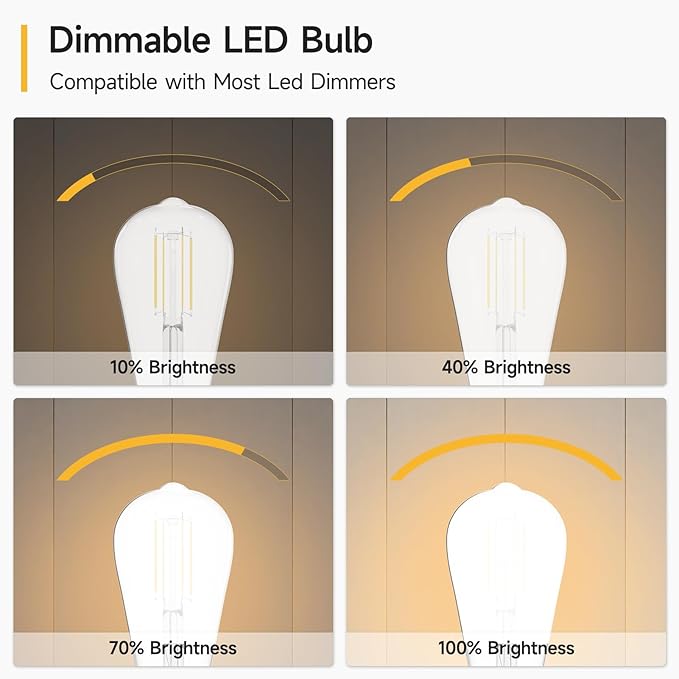 SHINESTAR 8-Pack Dimmable Vintage LED Edison Bulbs, 5.5W, 60W Equivalent, Warm White 2700K, ST58 Antique LED Decorative Filament Bulbs, E26 Medium Base, 80+ CRI, Clear Glass Style for Home