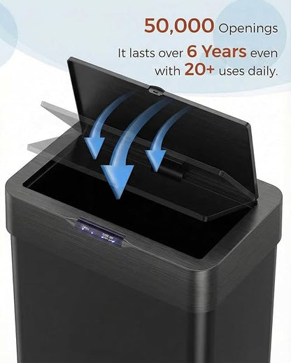 TLSUNNY 13.2 Gallon Motion Sensor Trash Can,Touchless Automatic Garbage Can,Brushed Stainless Steel Smart Bin,with Bag Holder,Soft Close Lid,for Kitchen,Office,RV,Bedroom,Living Room (Black, 50L)