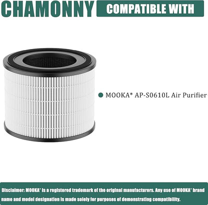 AP-S0610L Filter Replacement, 3-in-1 H13 True HEPA & Activated Carbon Filter, Compatible with MOO-KA AP-S0610L Air Purifier, 2 Pack