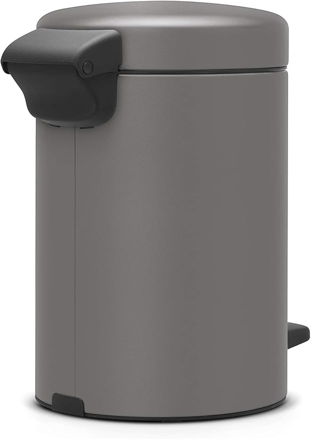 Brabantia Step-On XS Trash Can | Mineral Concrete Gray | 0.8 Gallon / 3L | Bathroom, Bedroom, Office Trash Can, Light Pedal, Handle & Removable Inner Bucket | 9.9 x 13.3 x 16.2 | + Trash Bags