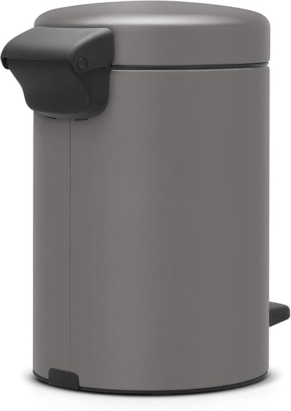Brabantia Step-On XS Trash Can | Mineral Concrete Gray | 0.8 Gallon / 3L | Bathroom, Bedroom, Office Trash Can, Light Pedal, Handle & Removable Inner Bucket | 9.9 x 13.3 x 16.2 | + Trash Bags