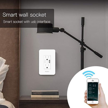 MOES Smart Wall Outlet 2 Pack, with USB C Ports, 2.4GHz WiFi in-Wall Socket Plug, Compatible with Alexa Ggoole Assistant, S