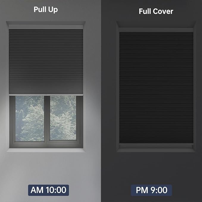 Cellular Shades Blackout Honeycomb Blinds for Indoor Windows, Cordless Cellular Shades 1.5 inch Cell Pleated for Bedroom Home Office, Custom Size, Blackout Light Grey