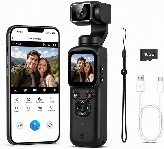 4K Pocket Gimbal Camera with Autofocus and Face Tracking