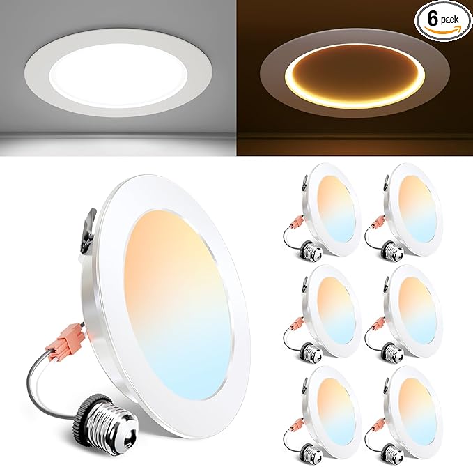Ensenior 6 Pack 4 Inch 5CCT LED Can Lights with Night Light, Retrofit Led Recessed Lighting, Dimmable, 7W 120V, 700LM, IC Rated - FCC