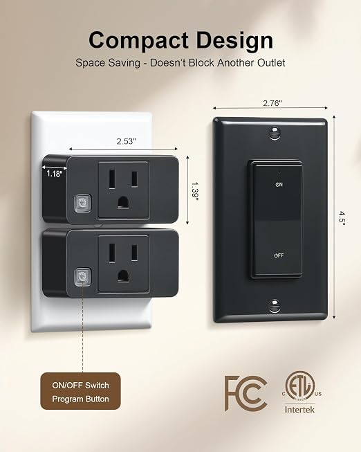 Remote Control Outlet Plug with Decorator Rocker Wall Switch,Black