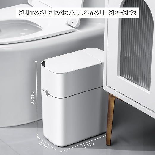 MOPUP Bathroom Trash Can, Automatic Bagging Garbage Can, 3.5 Gallon Slim Smart Small Plastic Trash Bin, Narrow Motion Sensor Trash Can for Bedroom, Office White