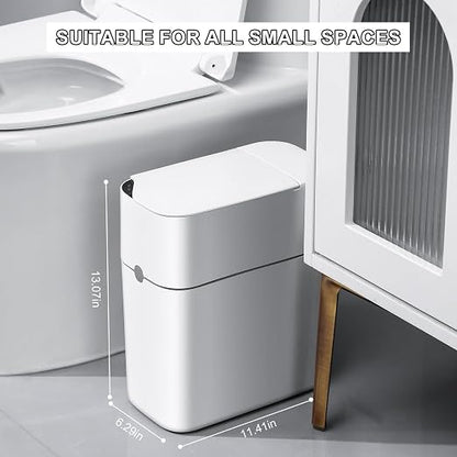 MOPUP Bathroom Trash Can, Automatic Bagging Garbage Can, 3.5 Gallon Slim Smart Small Plastic Trash Bin, Narrow Motion Sensor Trash Can for Bedroom, Office White