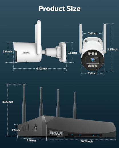 《130° Wide Angle & 2-Way Audio》Wireless Security Camera System Outdoor, WiFi Cameras Systems Video Surveillance DVR Kits