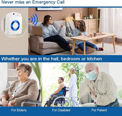 Caregiver Pager Wireless Call Button Nurse Alert System for Home/Elderly/Patient/Disabled One Call Button One Receiver
