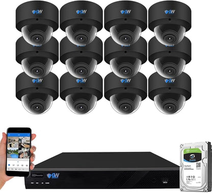 GW Security 16 Channel 12MP NVR UltraHD 4K Smart AI Human/Vehicle/Face Recognition AcuSearch PoE Security Camera System with 12 x 8MP Waterproof Mic 135° Wide Angle Outdoor Indoor Dome Cameras (Black)