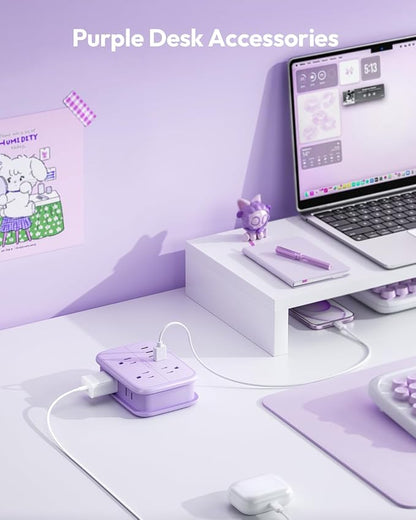 NTONPOWER Purple Travel Power Strip, 6 Outlets 4 USB Ports(2 USB C), 4ft Purple Extension Cord Wrapped Around Small Power Strip, Compact for Travel, Hotel, Cruise Approved
