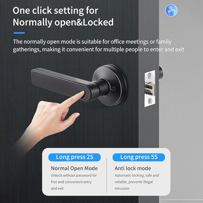 Smart Biometric Fingerprint Door Lock System,Tuya&Smartlife APP Bluetooth Digital Handle Lock,Keyless Entry Door Lock Home Security,for bedrooms,Families,Hotels,Offices,Apartments (Black)