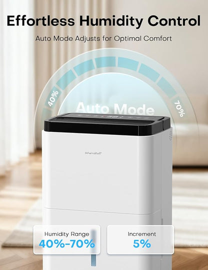 3000 Sq.Ft Dehumidifiers for Home with Drain Hose 35 Pints, Compressor Dehumidifier Smart Humidity Control, 3 Modes, 24H Timer, Auto-Defrost, Dry Clothes Dehumidifiers for Basement Bathroom Bedroom