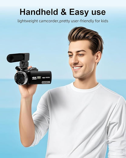 Video Camera Camcorder Full HD 4K 48MP Vlogging Camera for YouTube Digital Camera Recorder Video Camera for Filming with 3.0" Touch Screen,2 Batteries and 32G SD Card