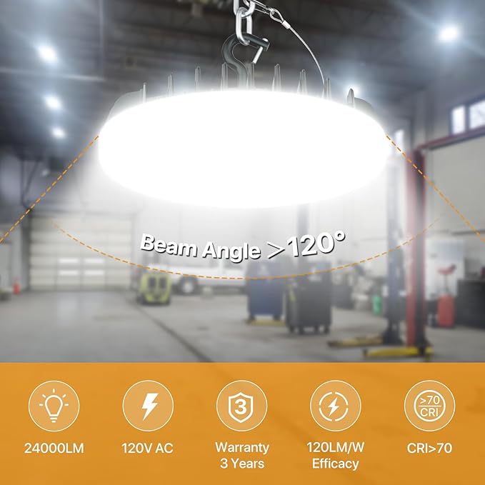 Smart Shop Lights 200W Micware Motion Sensor 24000LM UFO LED High Bay Light with Multi-Function Remote, 10%-100% Dimmable IP65 Waterproof 5000k Garage Lighting 2Pack