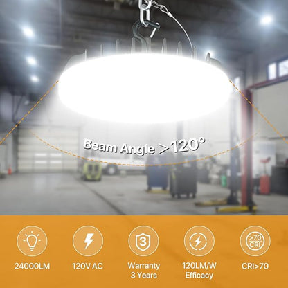 Smart Shop Lights 200W Micware Motion Sensor 24000LM UFO LED High Bay Light with Multi-Function Remote, 10%-100% Dimmable IP65 Waterproof 5000k Garage Lighting 2Pack