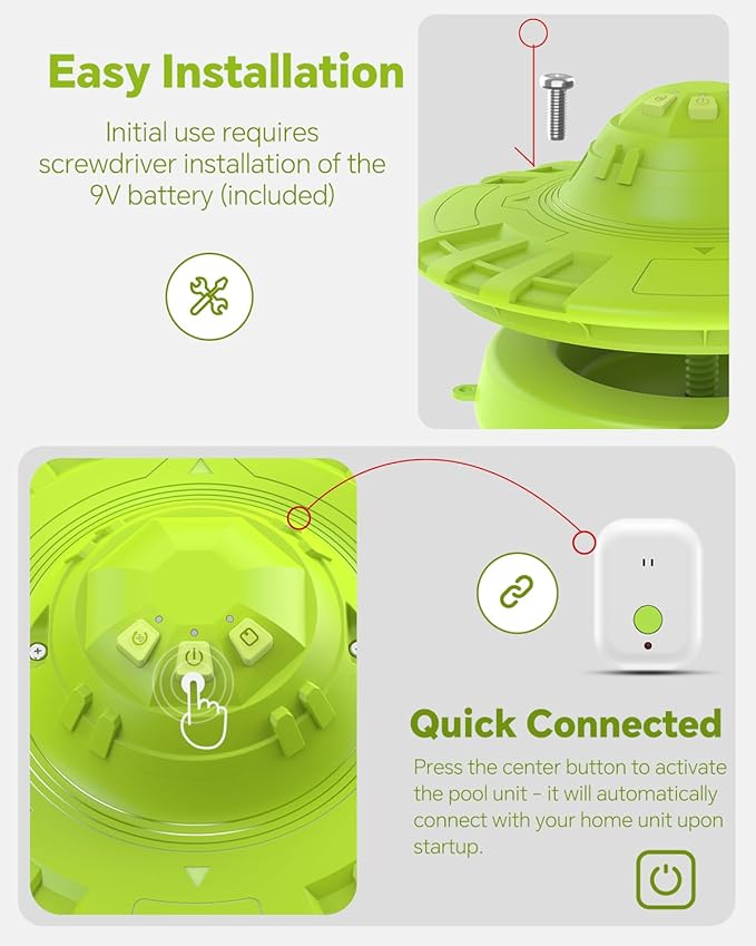 Pool Alarm, Floating Pool Safety Alarms for Inground & Above Ground Pools – Loud 110dB Alert, Adjustable Sensitivity, Protection for Kids & Pets (Green)